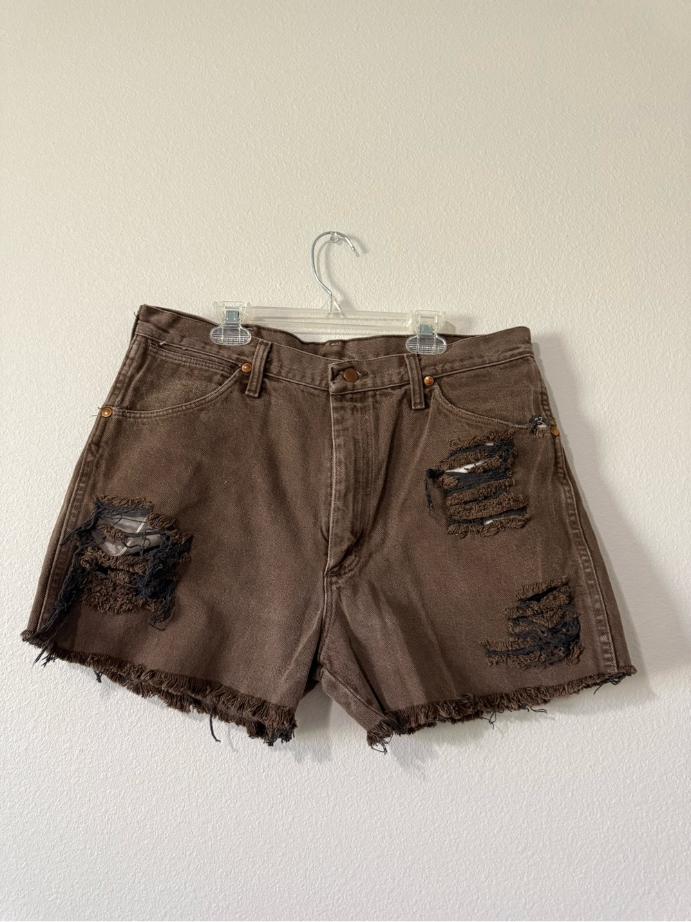 Wrangler Brown Distressed Frayed Hem Jean Shorts